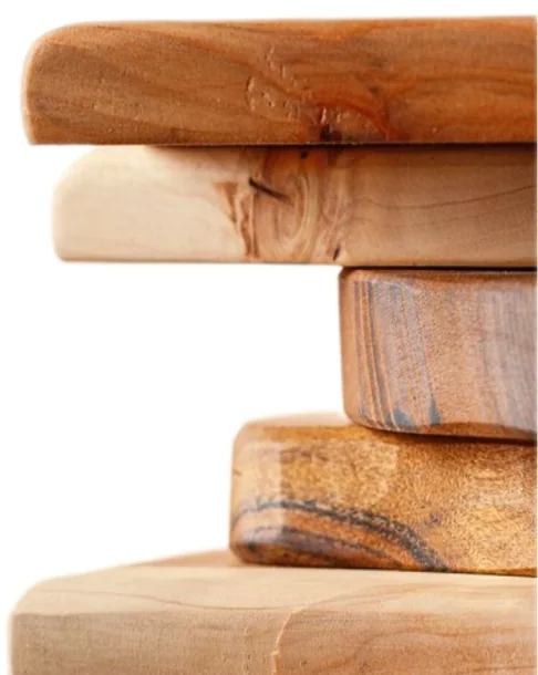 Stack of seasoned solid wood boards